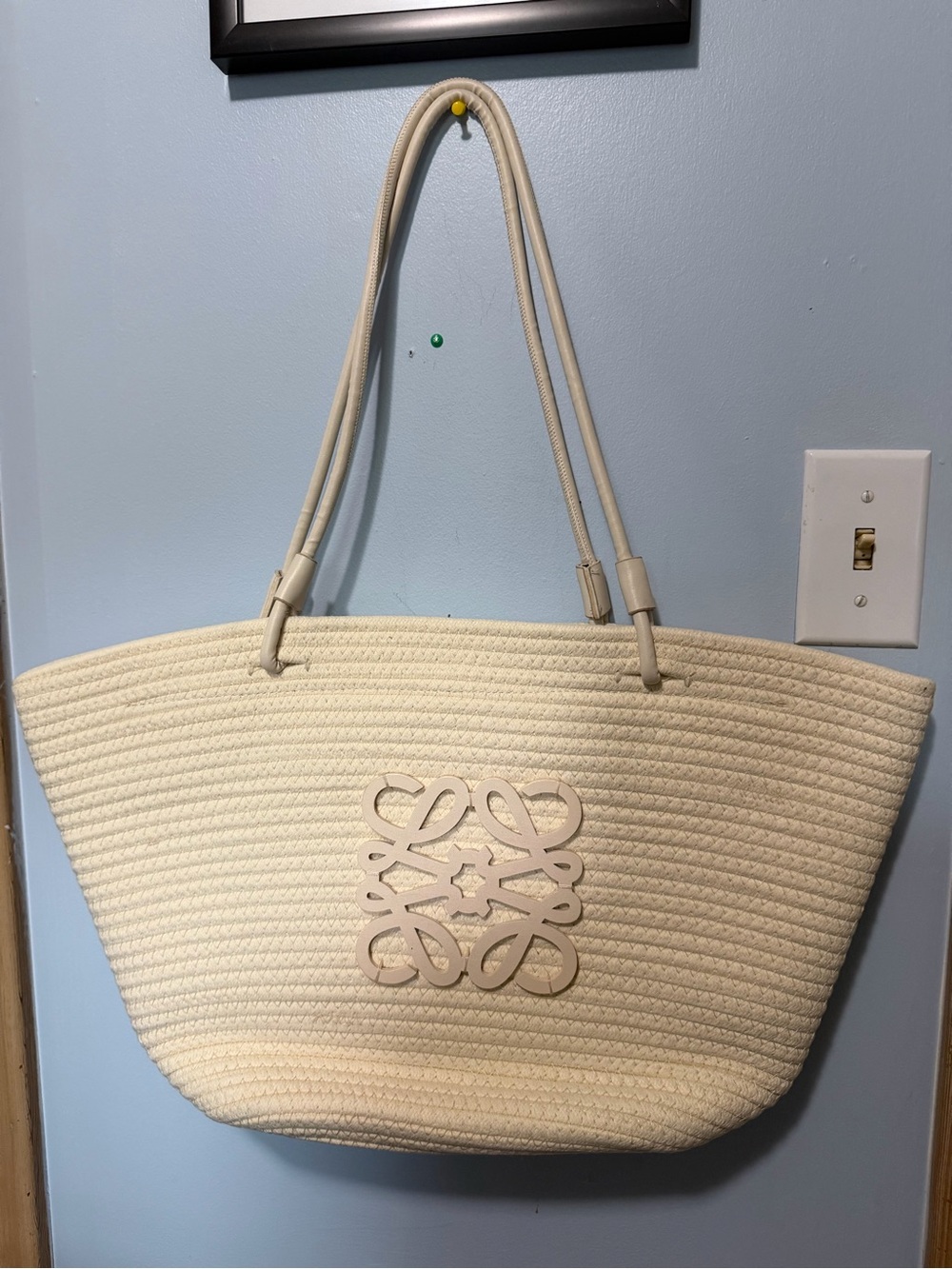 Loewe Cream Woven Logo Tote